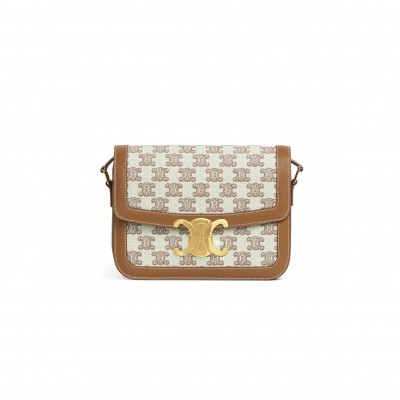 CELINE MEDIUM CLASSIQUE TRIOMPHE BAG IN FABRIC AND CALFSKIN 191242CXX.19RV (22.5*16.5*7.5cm)